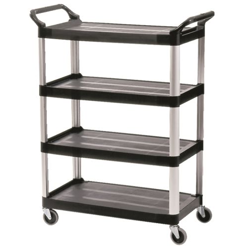 Rubbermaid Xtra 4-Shelf Service Cart, Open-Sided, Black